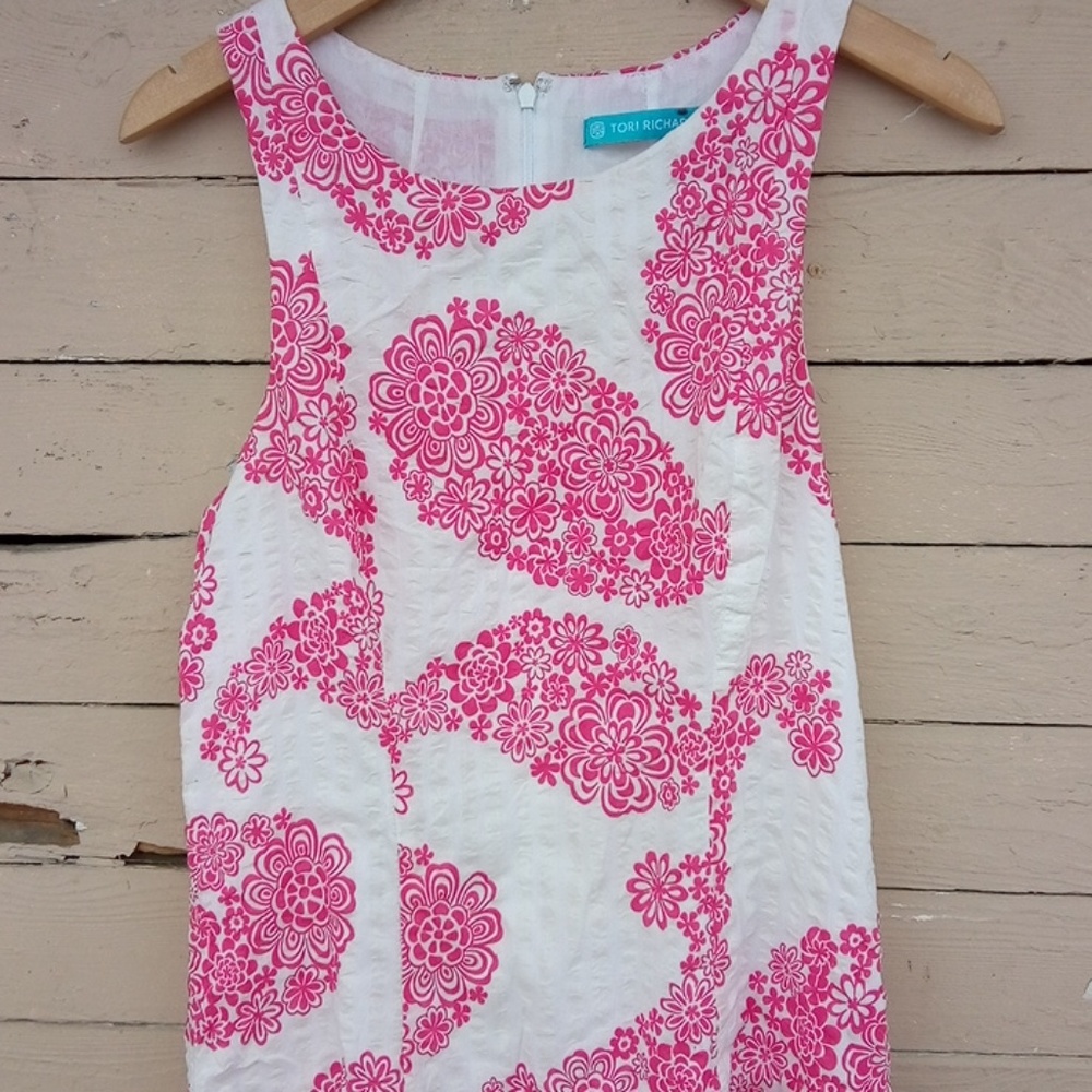 Tori Richard Pink White Floral Pattern Dress